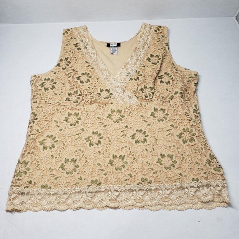 Vintage Studio 1940 Lace Tank Top Womens Beige V-Neck Sleeveless Grunge Romantic - Picture 8 of 14